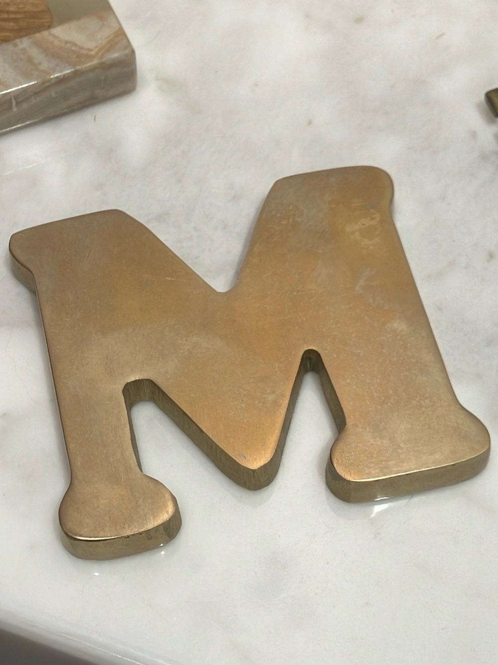 Vintage letter ‘M’ solid brass paperweight